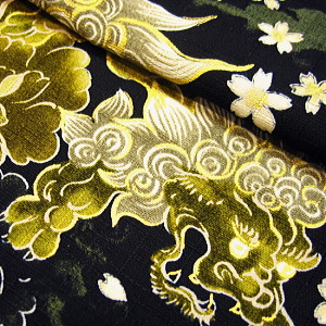 唐獅子牡丹と桜吹雪の柄、義若オリジナル鯉口シャツダボシャツ